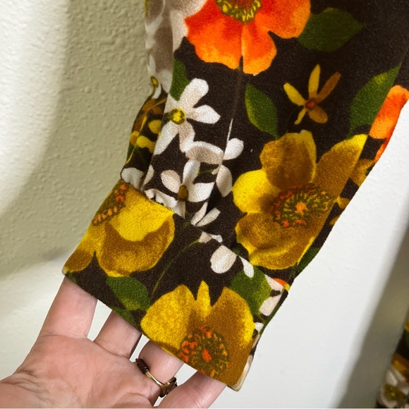 1970s true vintage jumpsuit wide leg belted long sleeve sz M L orange brown - Picture 6 of 10